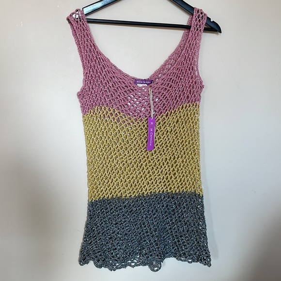 Rose Carmine Multicolor Metallic Crochet Handmade Tank Top - Picture 7 of 7